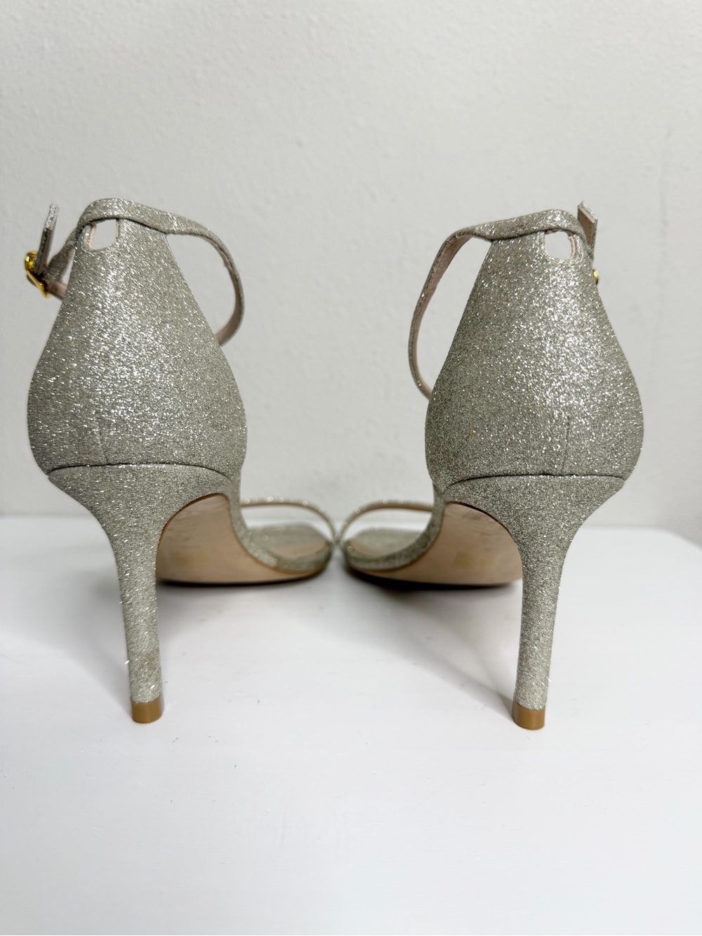 Stuart Weitzman Nudistsong Champagne Glitter Ankle Strap Heels Size 9 *read - Picture 4 of 7